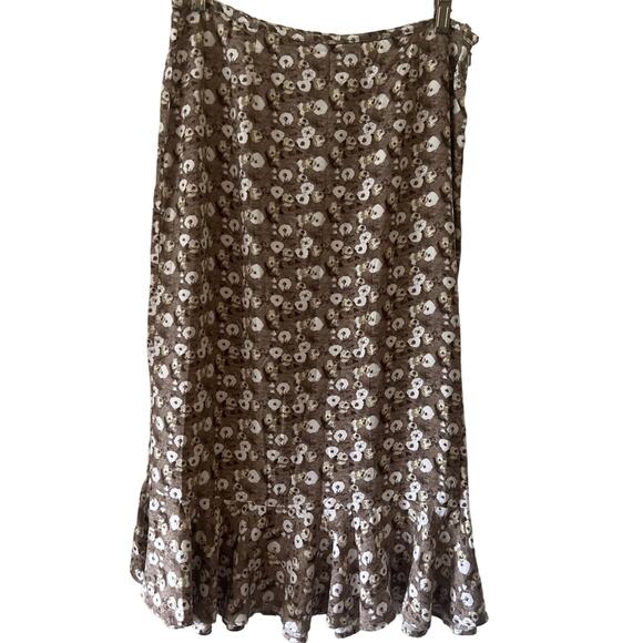 Christopher & Banks Petite 10P Tan Print Rayon Tulip Bottom Skirt Cottagecore - Picture 1 of 10